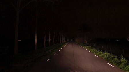 Peerweg in Zwartebroek. Markering waardoor het verloop van de weg goed te zien is